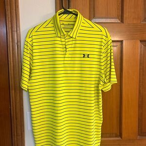 Under Armour Men's Polo in Yellow with Navy Stripes